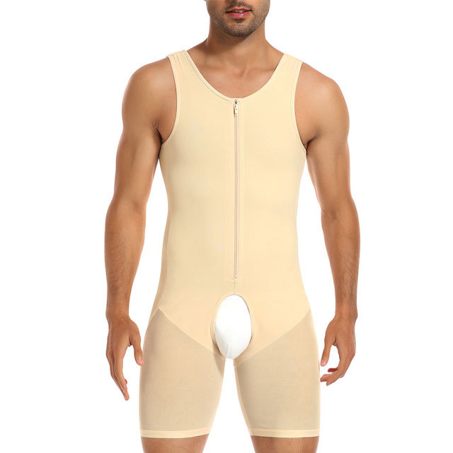 Zipper And Hooks Enhanced Bodysuit Body Shaper For Men