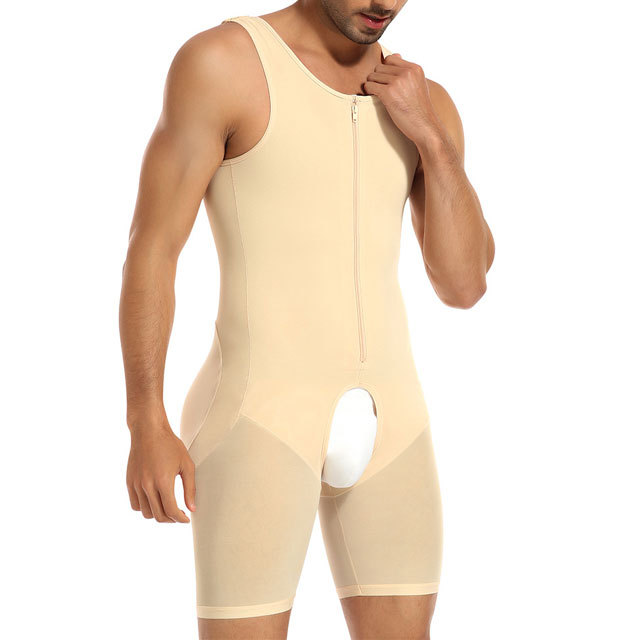 Zipper And Hooks Enhanced Bodysuit Body Shaper For Men