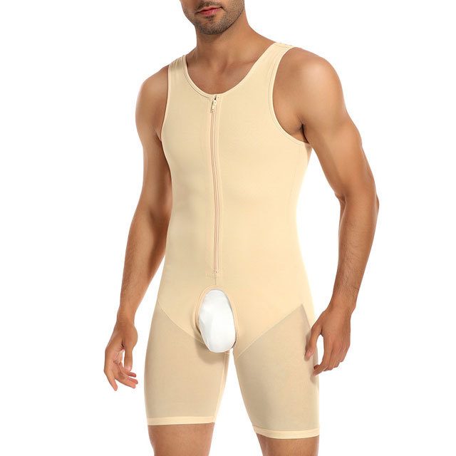 Zipper And Hooks Enhanced Bodysuit Body Shaper For Men