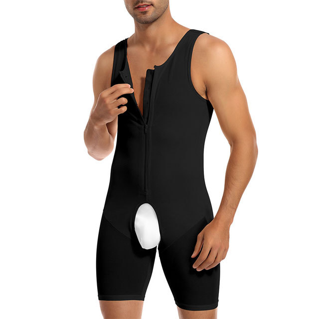 Zipper And Hooks Enhanced Bodysuit Body Shaper For Men