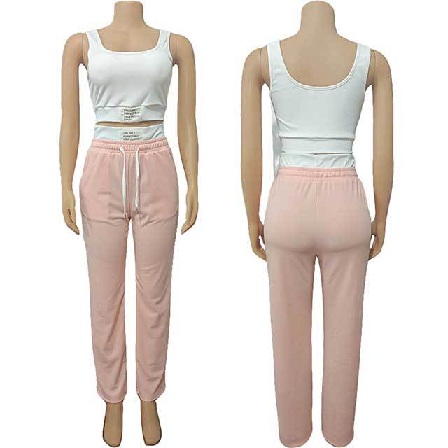 Contrast Color Double Waistband Layered Loose Sports Two-piece Set