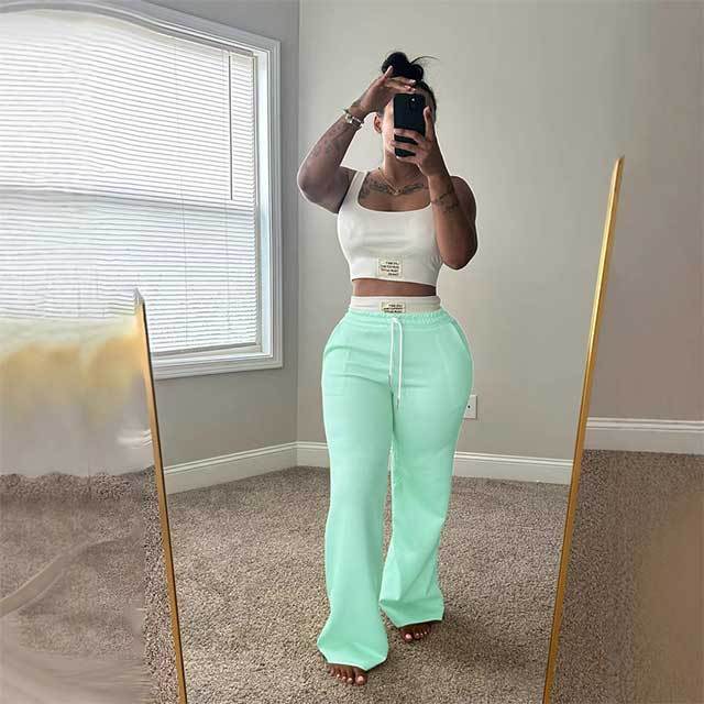 Contrast Color Double Waistband Layered Loose Sports Two-piece Set