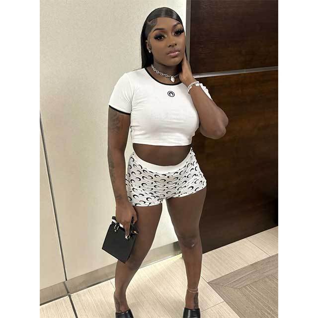 Moon Print Design Elastic Fit Shorts Set
