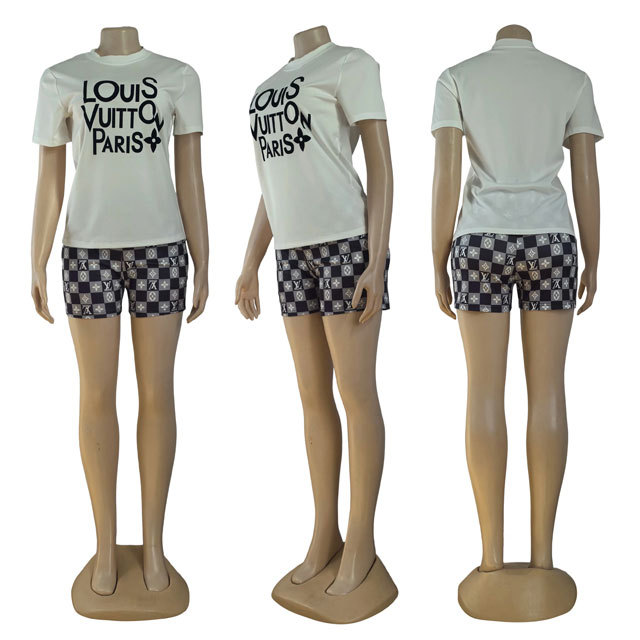 Letter Print Casual Women Short Set