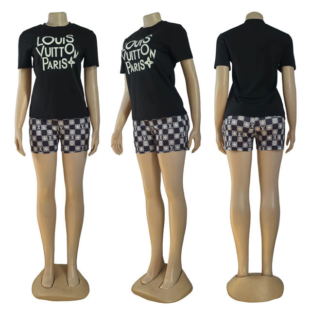 Letter Print Casual Women Short Set