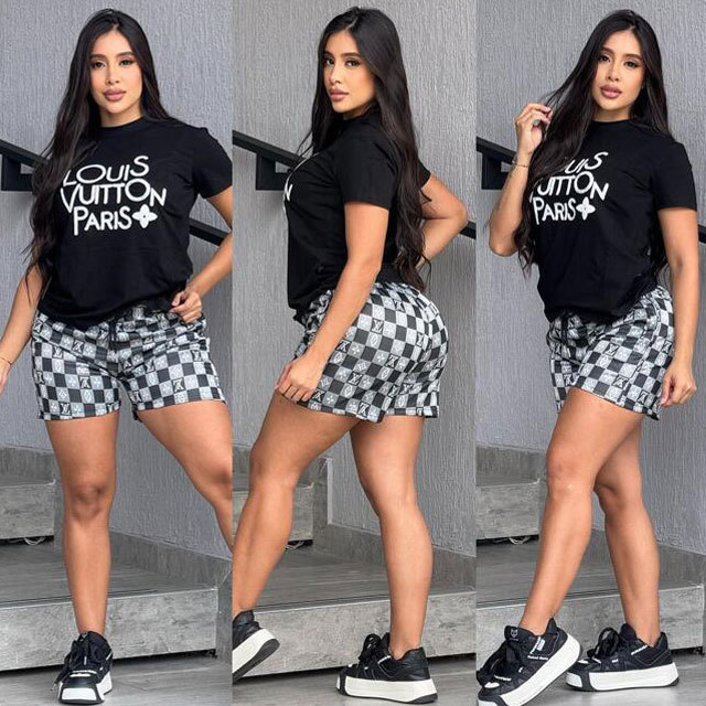 Letter Print Casual Women Short Set
