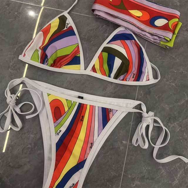 Colorful Printed Beachwear Swimwear Set 3 Pieces