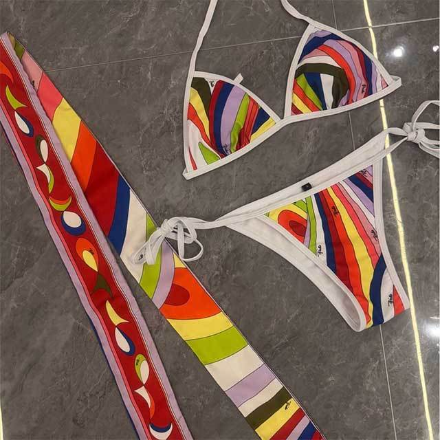 Colorful Printed Beachwear Swimwear Set 3 Pieces