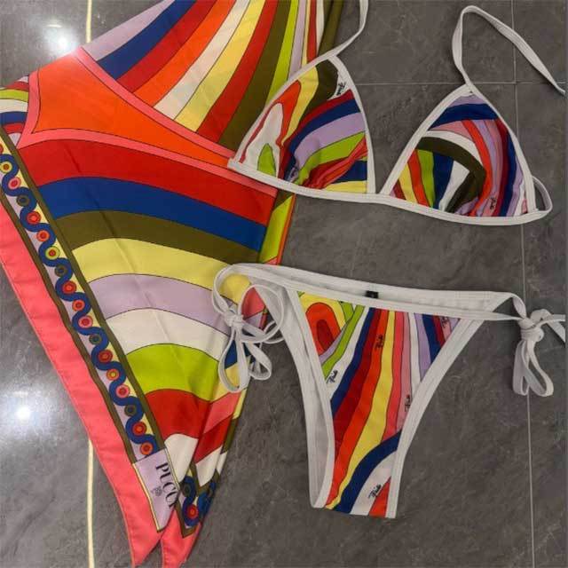 Colorful Printed Beachwear Swimwear Set 3 Pieces