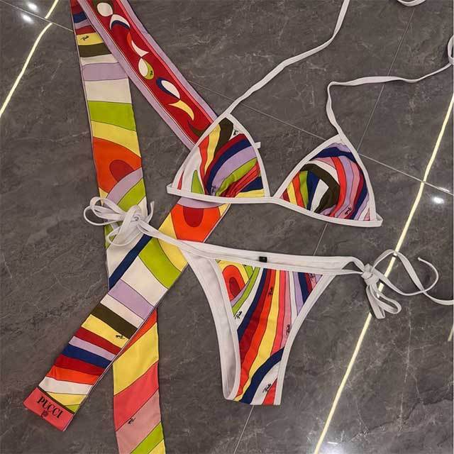 Colorful Printed Beachwear Swimwear Set 3 Pieces