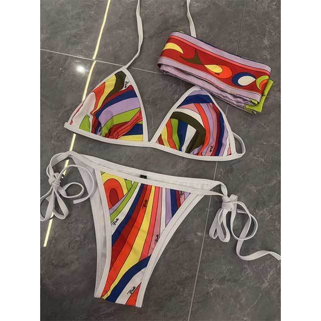 Colorful Printed Beachwear Swimwear Set 3 Pieces