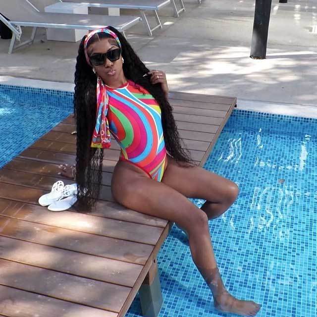 Multi Color Printed Backless One Piece Swimwear With Headscarf
