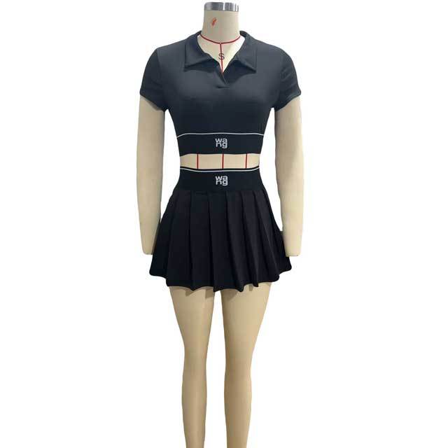 Zip Up Crop Top Pleated Mini Skirt Set