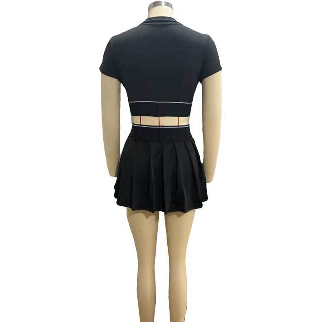 Zip Up Crop Top Pleated Mini Skirt Set
