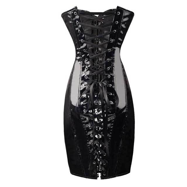 PVC Leather Lace-Up Corset Dress
