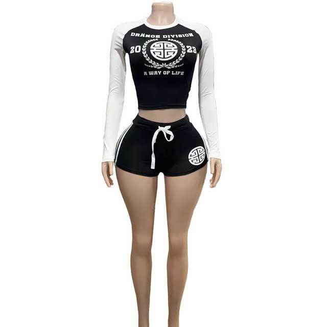 Contrast Color Printed Jogging Short Set