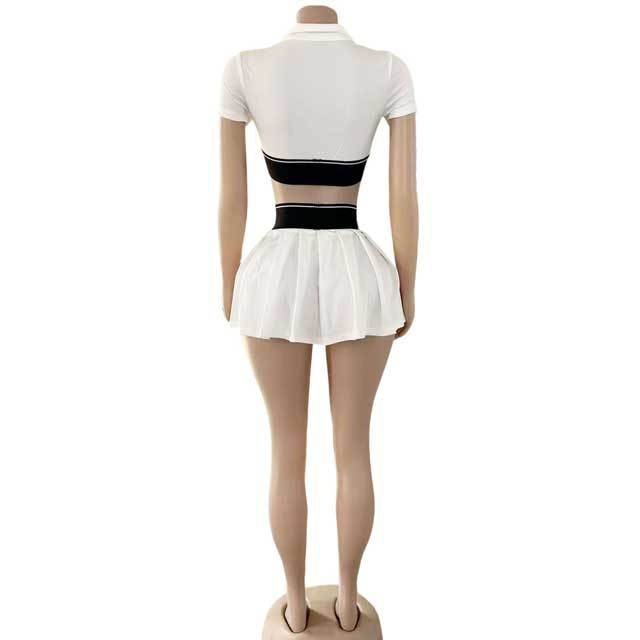 Zip Up Crop Top Pleated Mini Skirt Set
