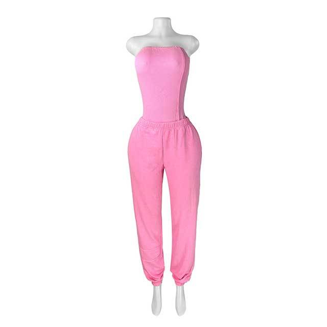 Off Shoulder Tube Bodysuit Top Casual Pant Set