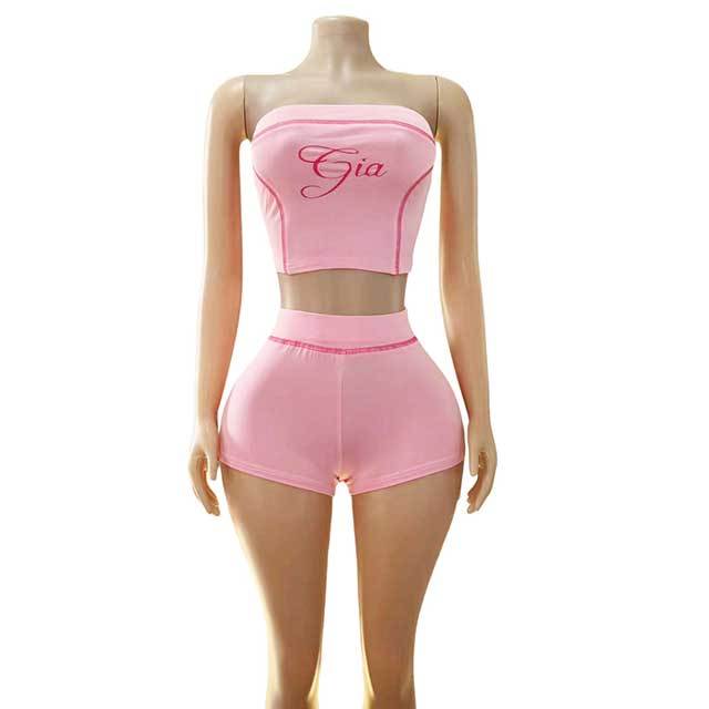 Off Shoulder Tube Top Fitted Short Set
