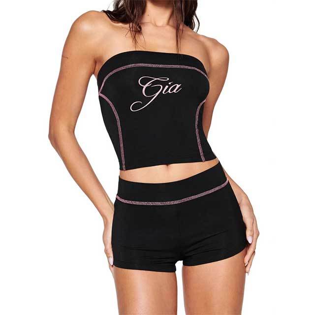 Off Shoulder Tube Top Fitted Short Set