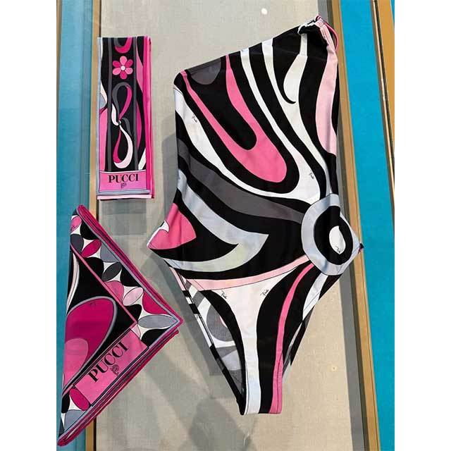 Single Shoulder Printed One Piece Swimwear
