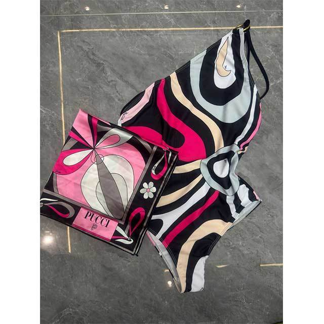 Single Shoulder Printed One Piece Swimwear