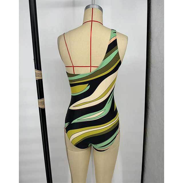 Striped Printed Single Shoulder One Piece Swimwear