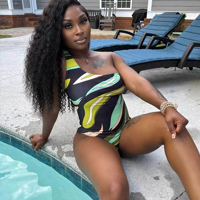 Striped Printed Single Shoulder One Piece Swimwear