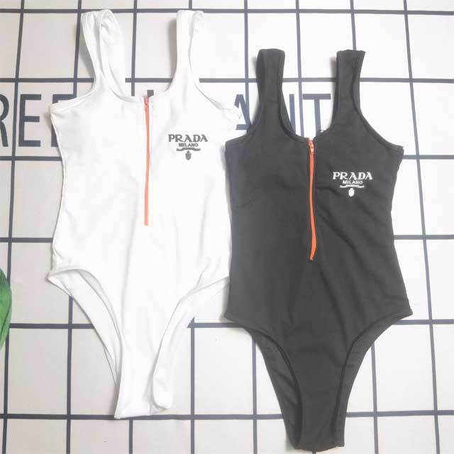 Embroidery Zipper Women One Piece Swimwear