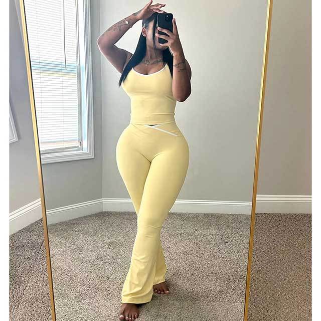 Yoga Wear Contrast Color Cross Flared Pants Suit