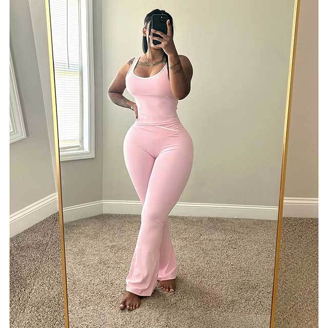 Yoga Wear Contrast Color Cross Flared Pants Suit