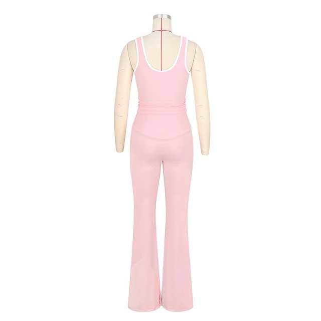 Yoga Wear Contrast Color Cross Flared Pants Suit