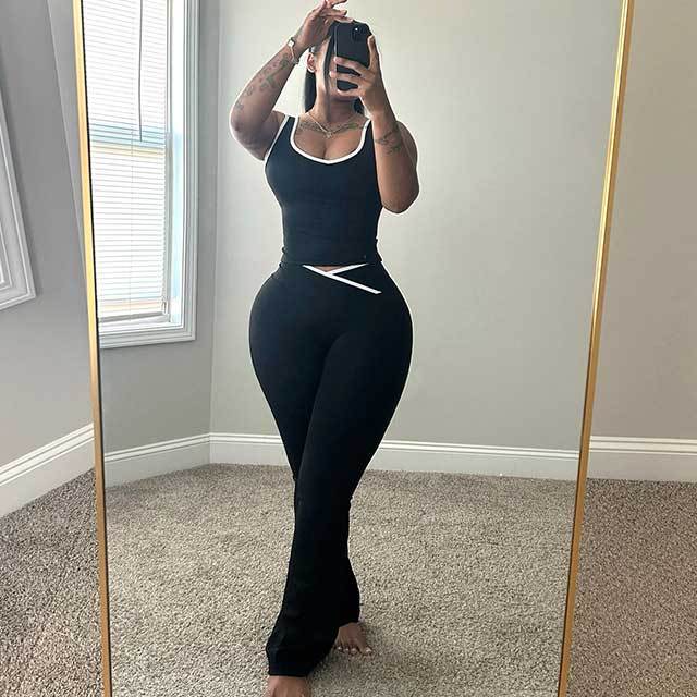 Yoga Wear Contrast Color Cross Flared Pants Suit