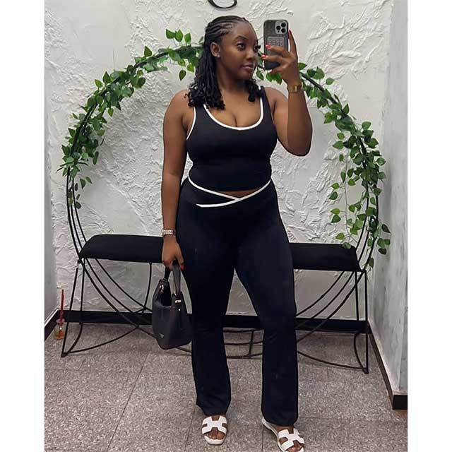 Yoga Wear Contrast Color Cross Flared Pants Suit