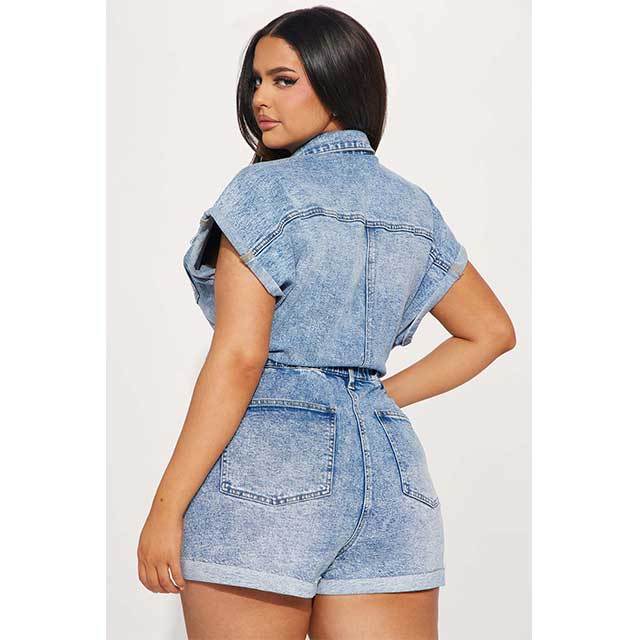Buttons Down Short Sleeve Slim Denim Romper