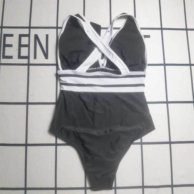 Crisscross Back Striped One Piece Swimwear