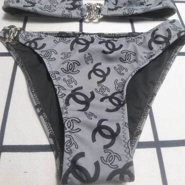 Fashion Metal Logo Strappy Bikini Set