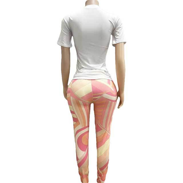Printed Short Sleeve Casual Pants Set