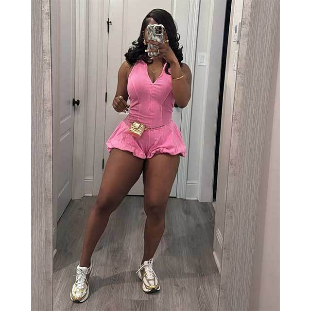 Sleeveless V Neck Bubble Romper
