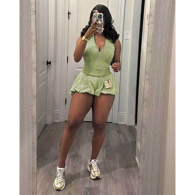 Sleeveless V Neck Bubble Romper