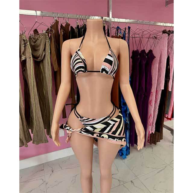 Chic Printed Swimwear Bikinis Scarf Set