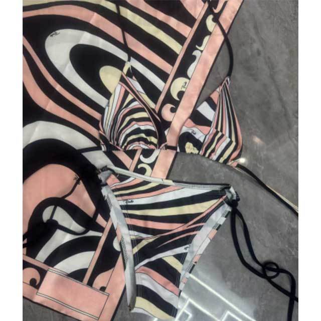 Chic Printed Swimwear Bikinis Scarf Set