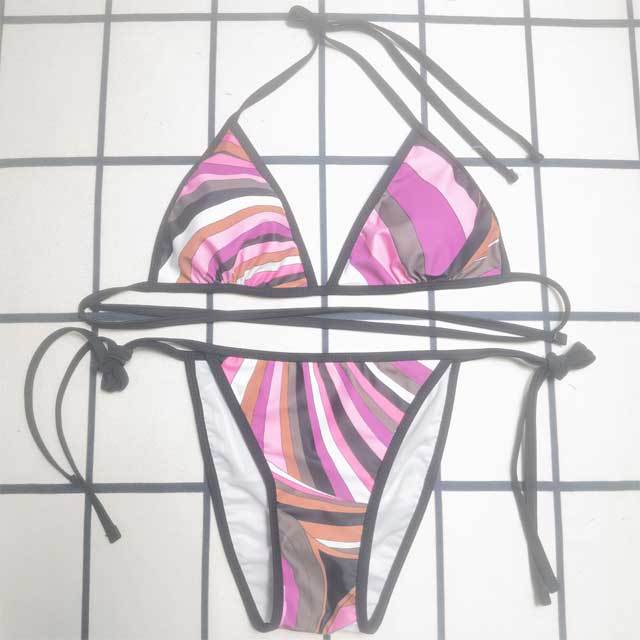 Fashion Striped Print Strappy Bikini Set