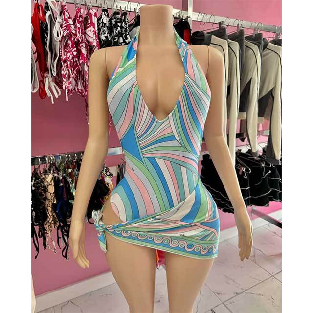Halter Neck Backless One Piece Swimsuit Scarf Set