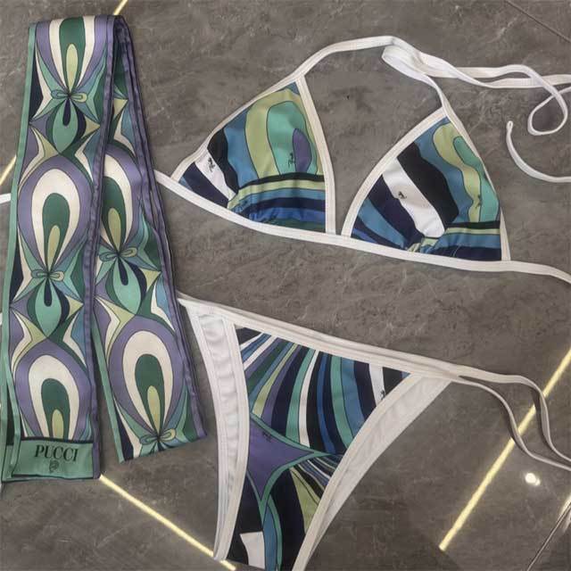 Luxury Design Printed Swimwear Bikinis Scarf Set