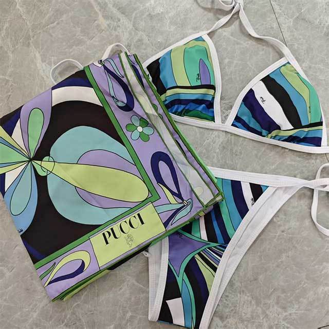 Luxury Design Printed Swimwear Bikinis Scarf Set