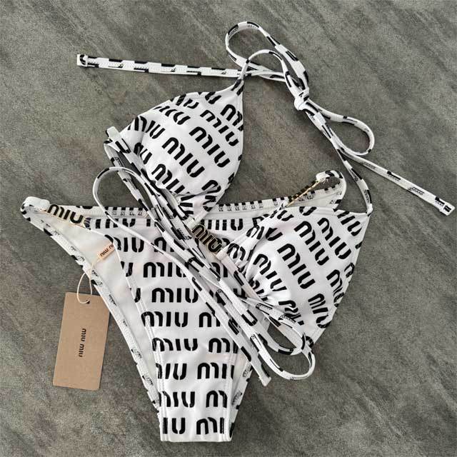 Metal Logo Printed Strappy Bikini Swimsuit