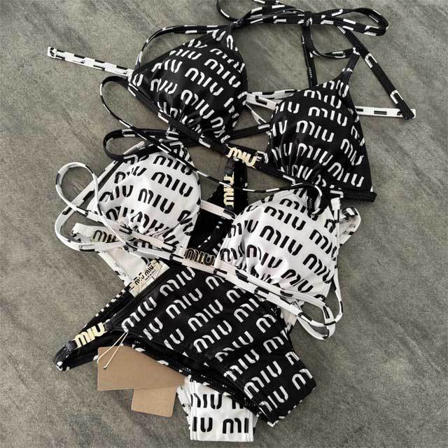 Metal Logo Printed Strappy Bikini Swimsuit