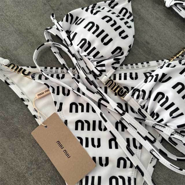 Metal Logo Printed Strappy Bikini Swimsuit