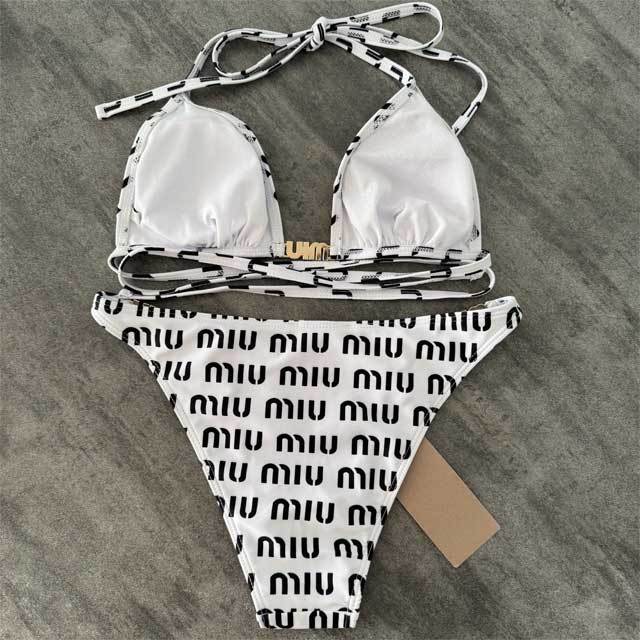 Metal Logo Printed Strappy Bikini Swimsuit